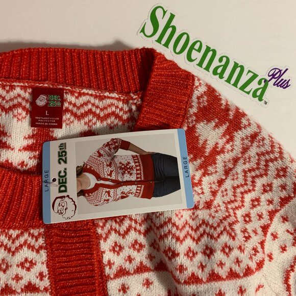 Ugly Christmas Sweater Dec. 2th Cardigan Reindeer Snowflake Red White Womens L - Picture 5 of 5